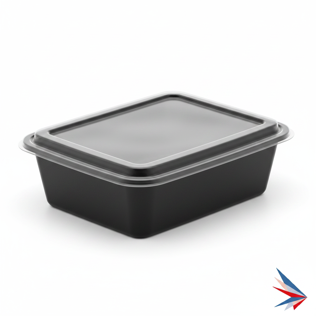 24 oz Black Rectangular Container with Lid