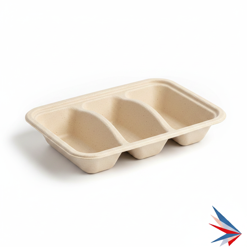 3-Compartment Bagasse Taco Tray Base