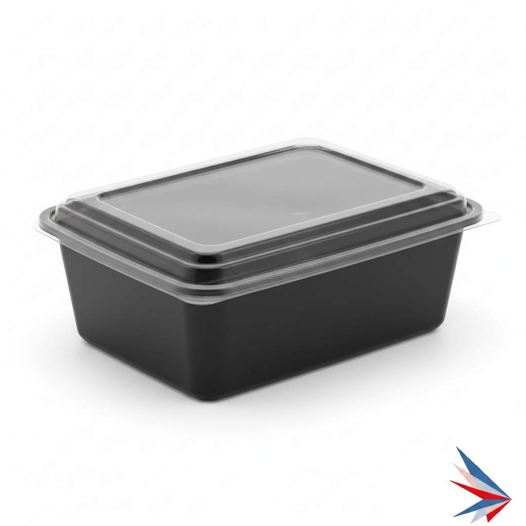 38 oz Black Rectangular Container with Lid