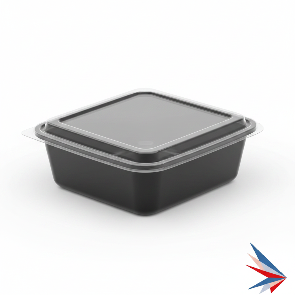 56 oz Black Rectangular Container with Lid - 1 Compartment