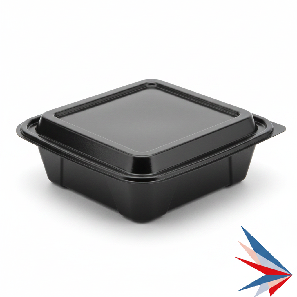 8x8 Black PP Clamshell - 1 Compartment