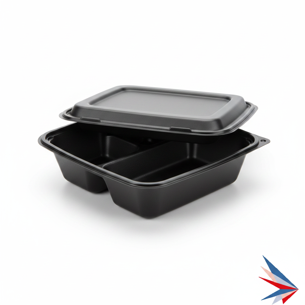 8x8 Black PP Clamshell - 3 Compartments