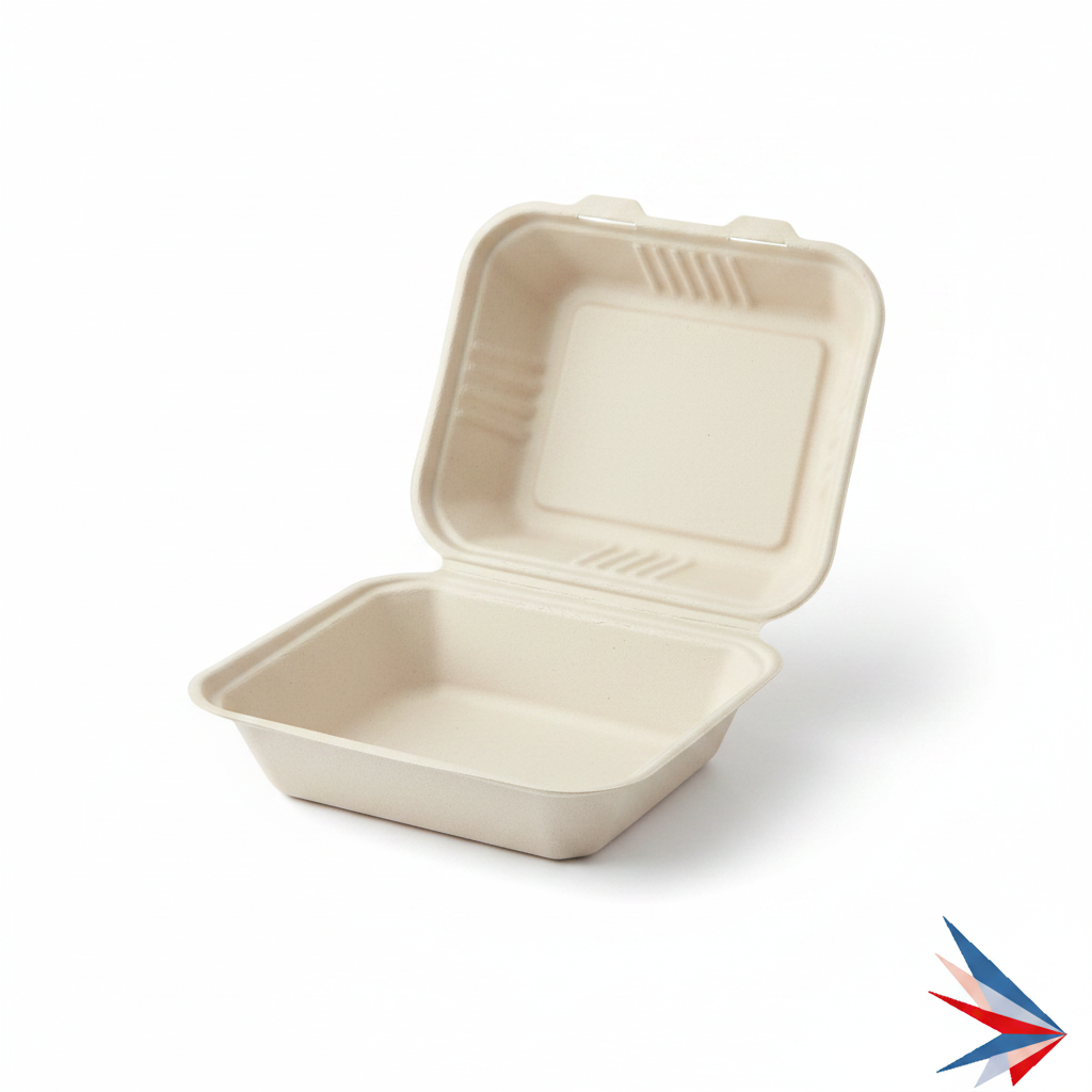 9x9 Bagasse Clamshell - 1 Compartment