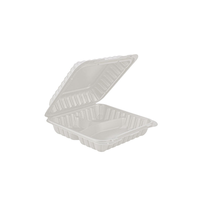 8x8 White PP Clamshell - 3 Compartments