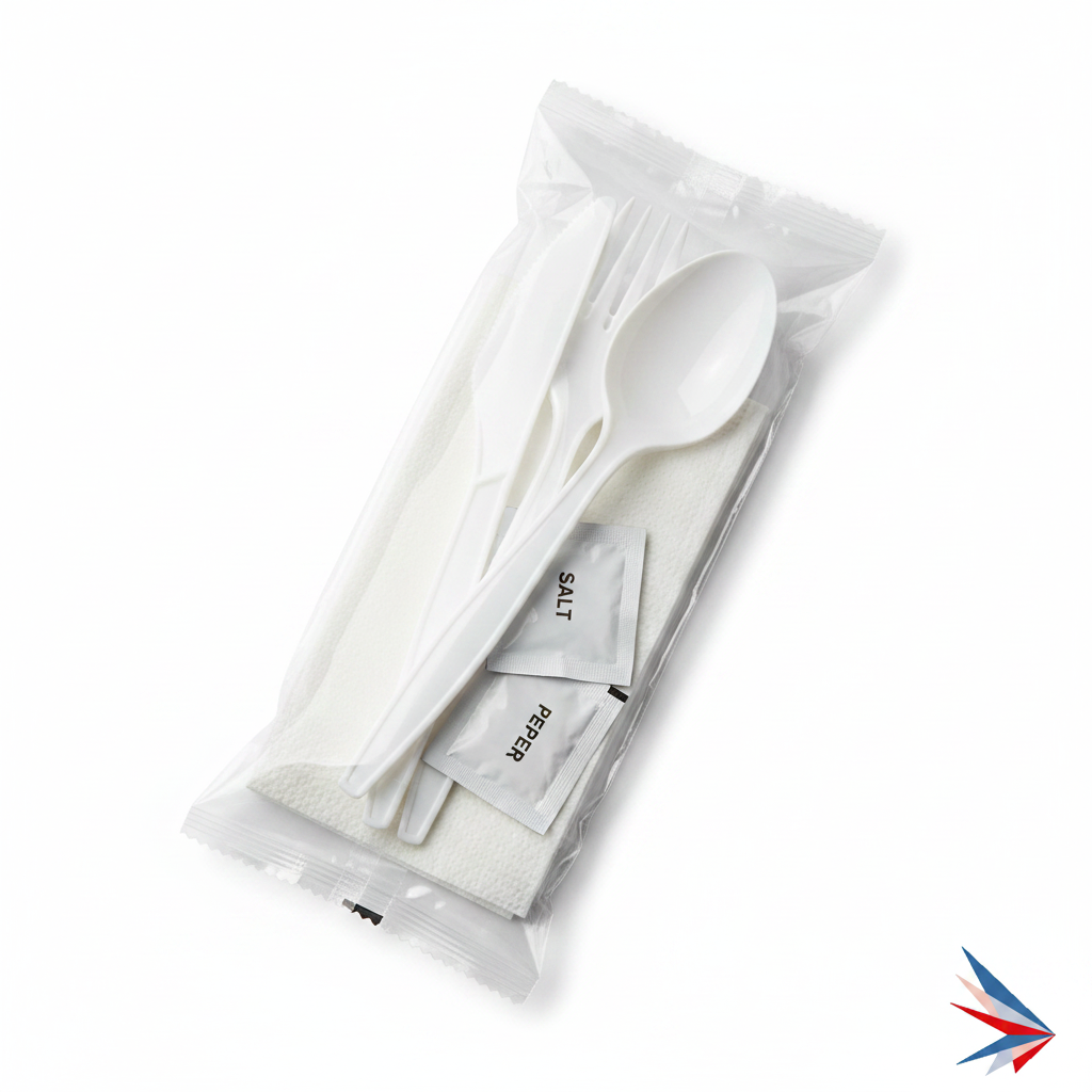 White PP Heavyweight Cutlery Kit - 6-in-1