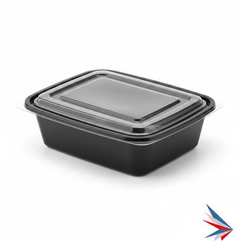 16 oz Black Rectangular Container with Lid