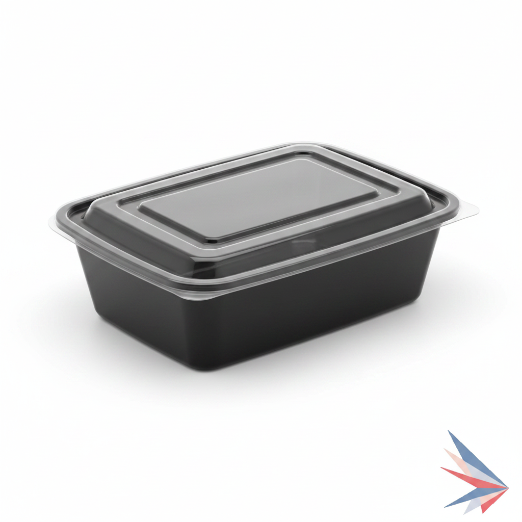 32 oz Black Rectangular Container with Lid