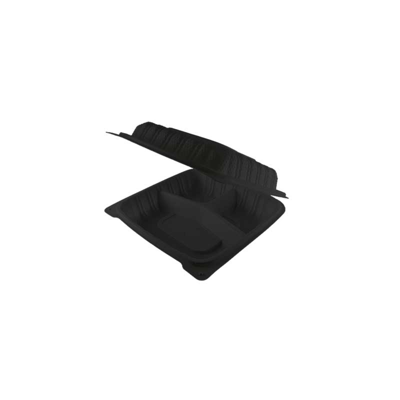 8x8 Black PP Clamshell 3 Compartments - 8-3H (BLK)