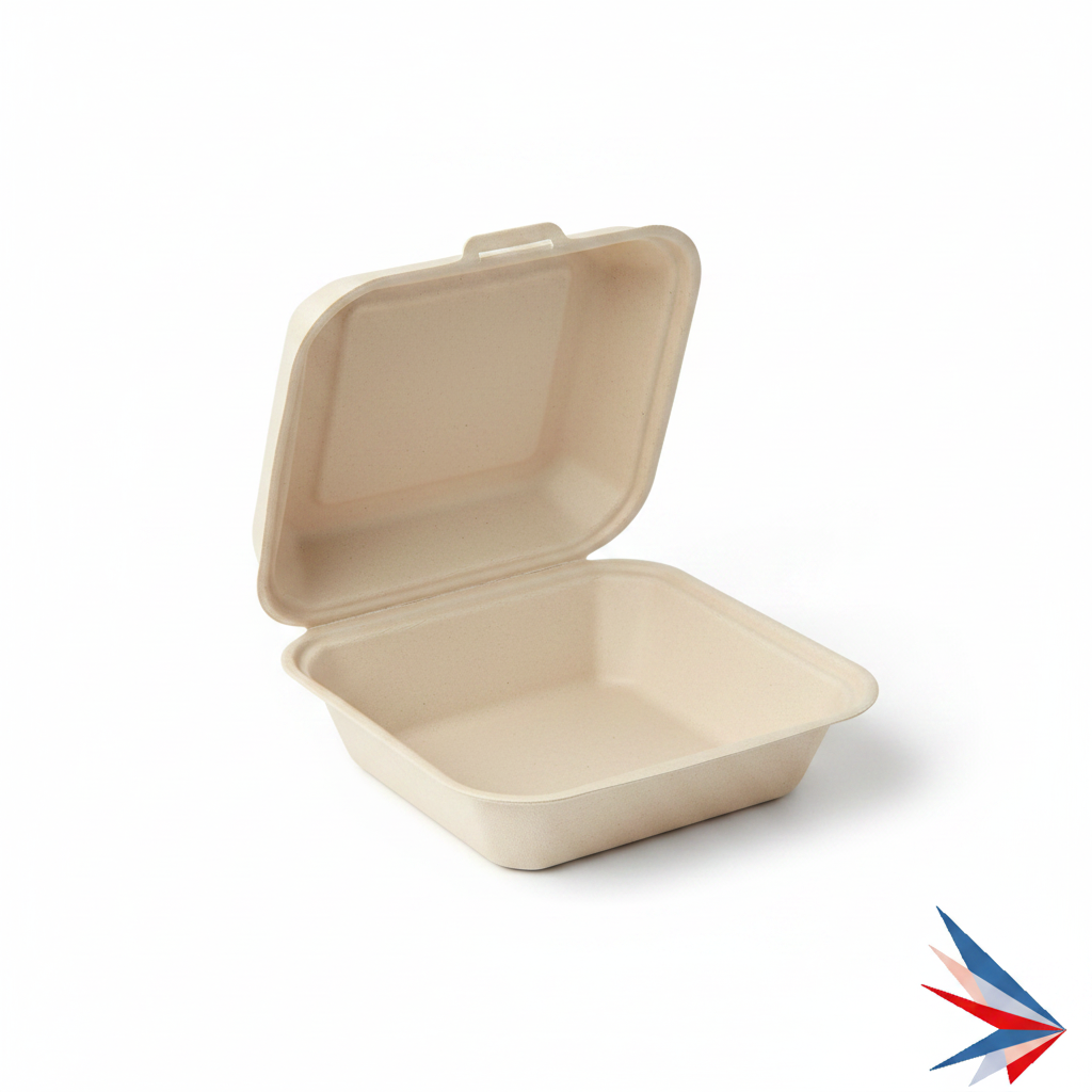 8x8 Bagasse Clamshell - 1 Compartment