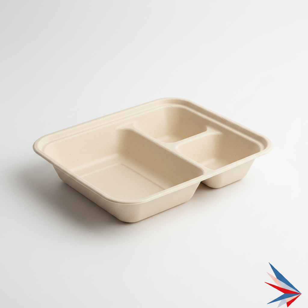 8x8 Square Natural Pulp Box Base - 3 Compartments