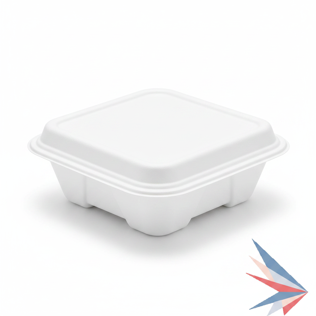 8x8 White PP Clamshell - 1 Compartment