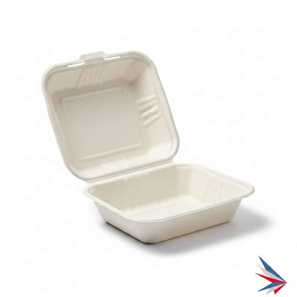 9x6 Bagasse Clamshell - 1 Compartment