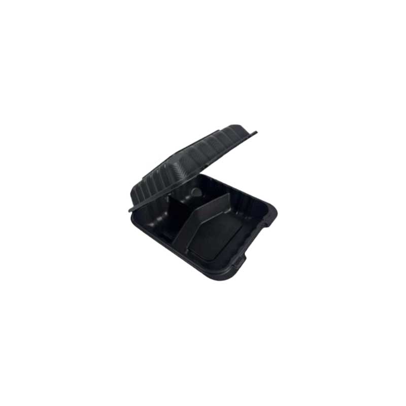 8x8 Black PP Clamshell 3 Compartments - CHPM883B-150