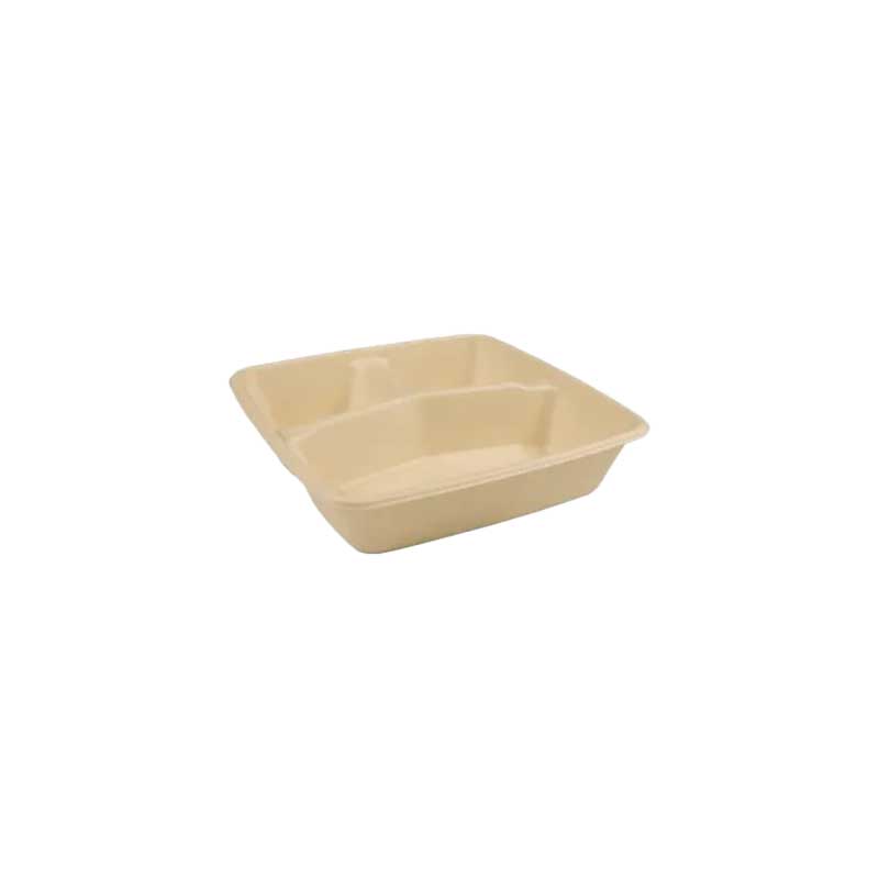 8x8 Square Natural Pulp Box Base 3 Compartments - CS1000-3 Base