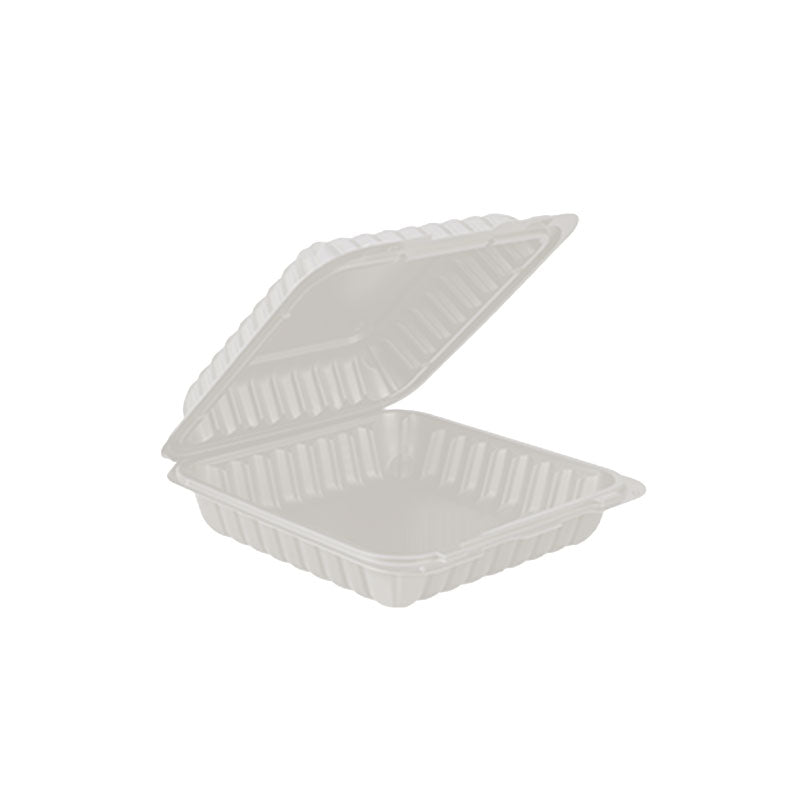 8x8 White PP Clamshell - 1 Compartment