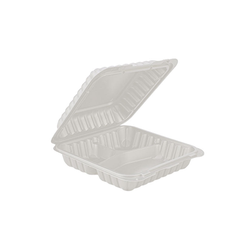 9x9 White PP Clamshell - 3 Compartments
