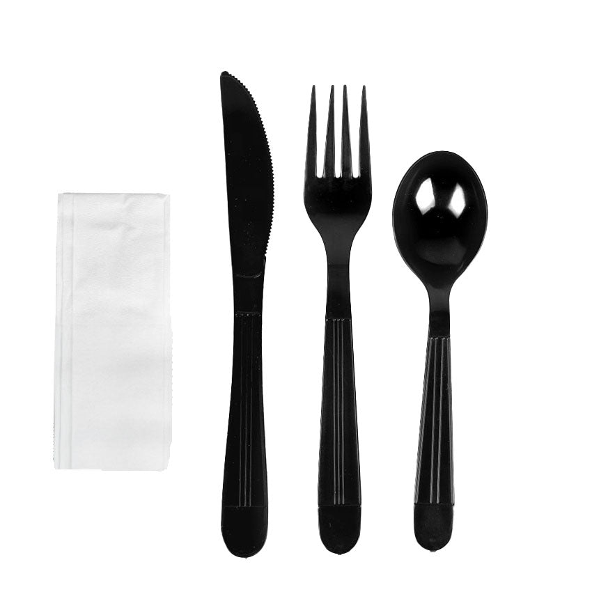 Black PP Heavyweight Cutlery Kit 4-in-1 - HWPP-4in1-BK