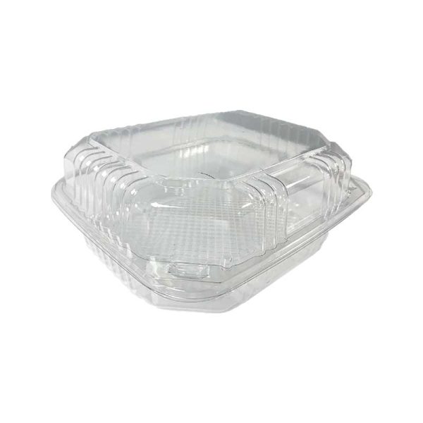 Clear hinged lid plastic container