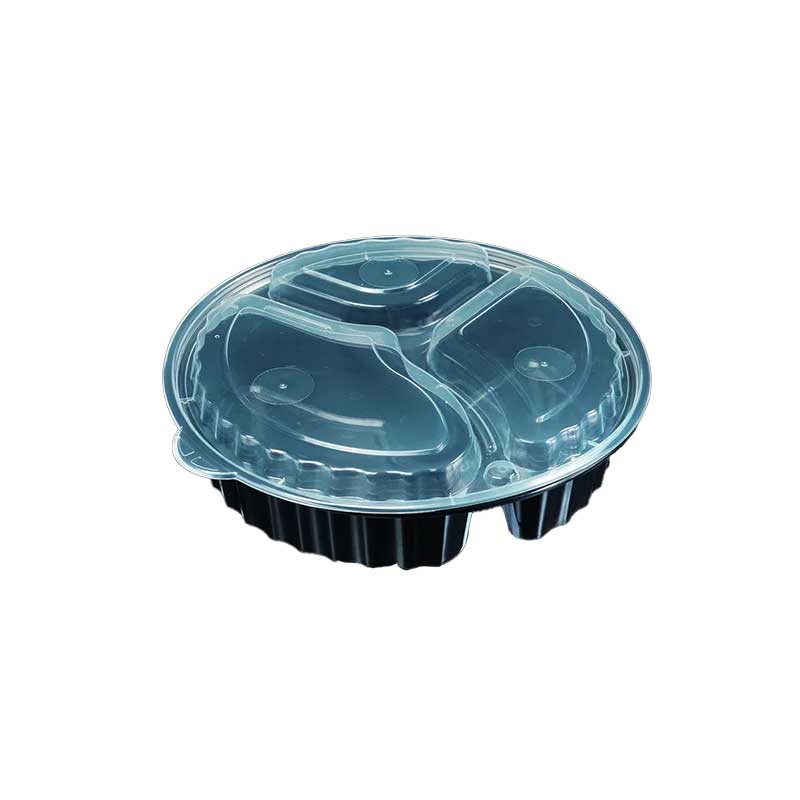 Black round container 39oz 3 compartments