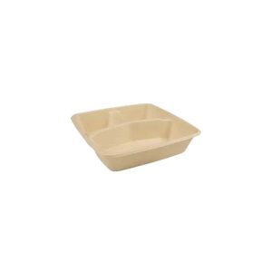 Square food box natural pulp base 8 inch 3 compartments