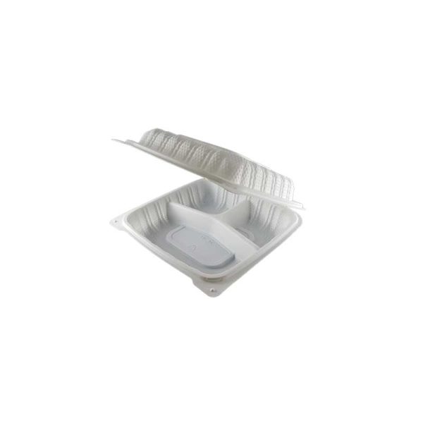 Microwavable Clamshell white 8 inch 3 compartments