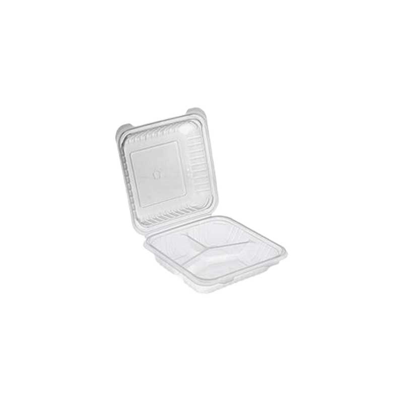 Translucent hinged container 8inch 3 compartments