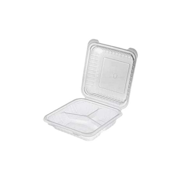 Translucent hinged container 9inch 3 compartments
