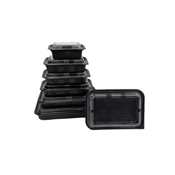 Microwavable rectangular plastic food box stack