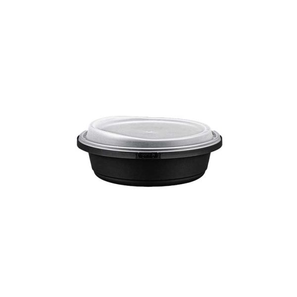 Round container black or white base clear lid tamper evident 24 oz